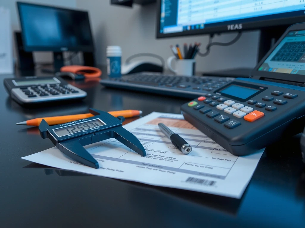 Precision calipers on Texas tax form