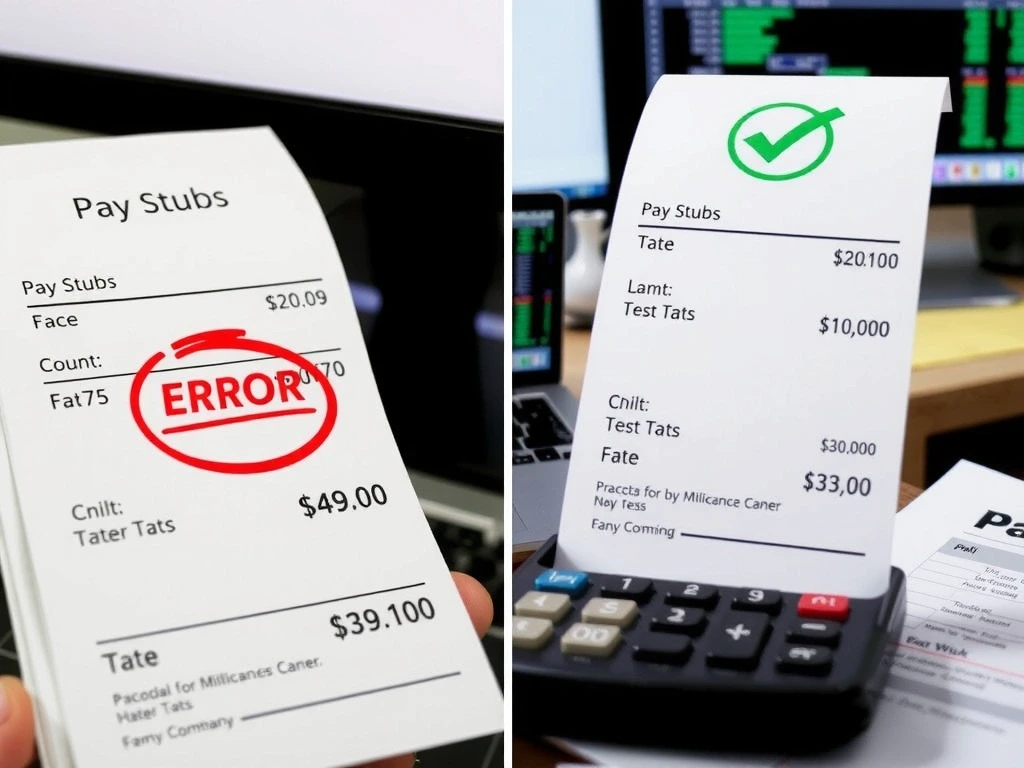 Pay stub error vs. clean MyPayroll stub
